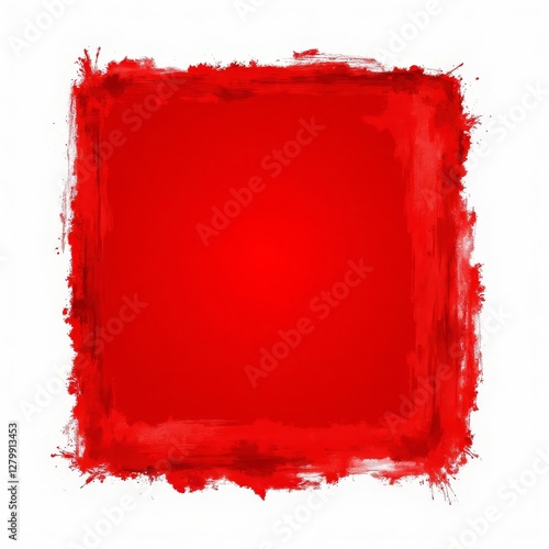 Vibrant red painted square with grunge border