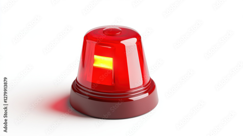 Fototapeta premium Red emergency siren light isolated on plain white background, symbolizing alertness and urgency. This vivid light is often used in emergency situations