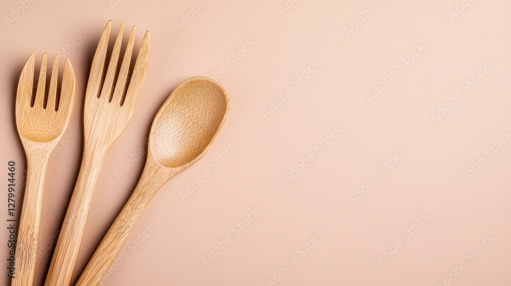 Wooden Kitchen Utensils on Soft Neutral Background for Cooking Wooden Kitchen Utensils on Soft Neutral Background for Cooking