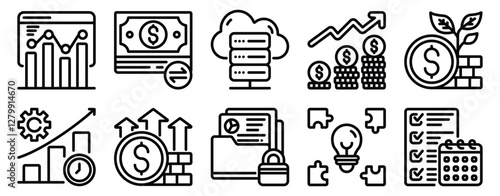 Business Analytics Icon Set Insightful Line Style Collection for Data and Strategy.