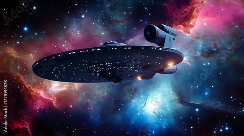 Fototapeta Naklejka Na Ścianę i Meble -  Starship Enterprise Navigating a Cosmic Nebula