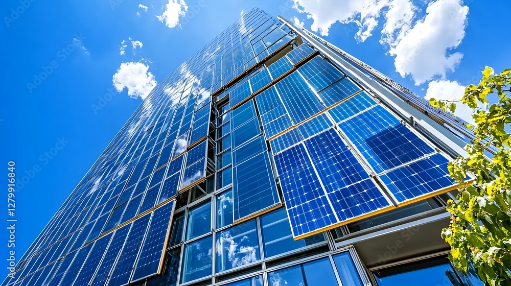 Modern Building with Solar Panels - Sustainable architecture