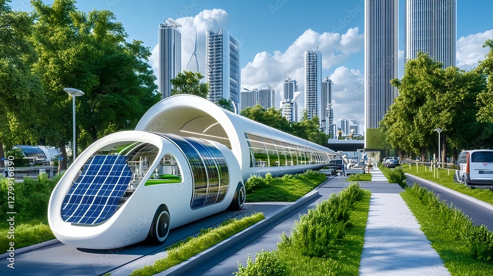 Naklejka premium Eco-Friendly Solar Powered City Train - Sustainable Living