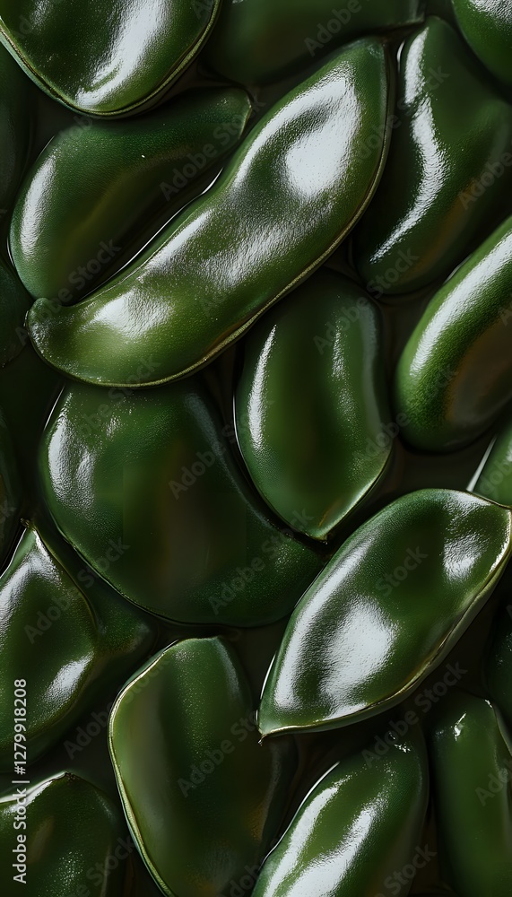 Obraz premium A macro photograph of multiple green peppers is shown