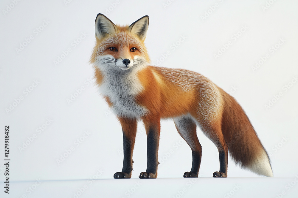 Fototapeta premium Fox standing on a white background. Animal side portrait.