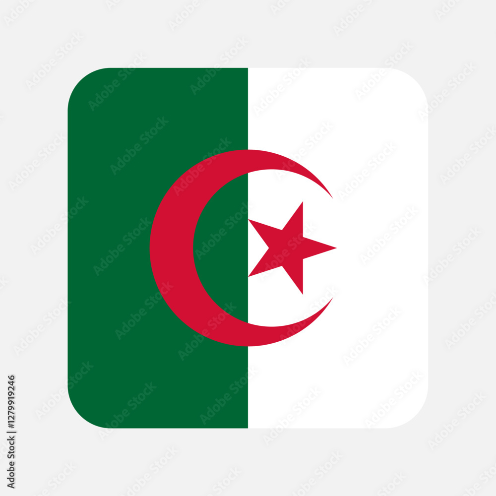 Flag of Algeria. Algeria rounded square flag icon digital vector illustration Flag of Algeria. Algeria rounded square flag icon digital vector illustration