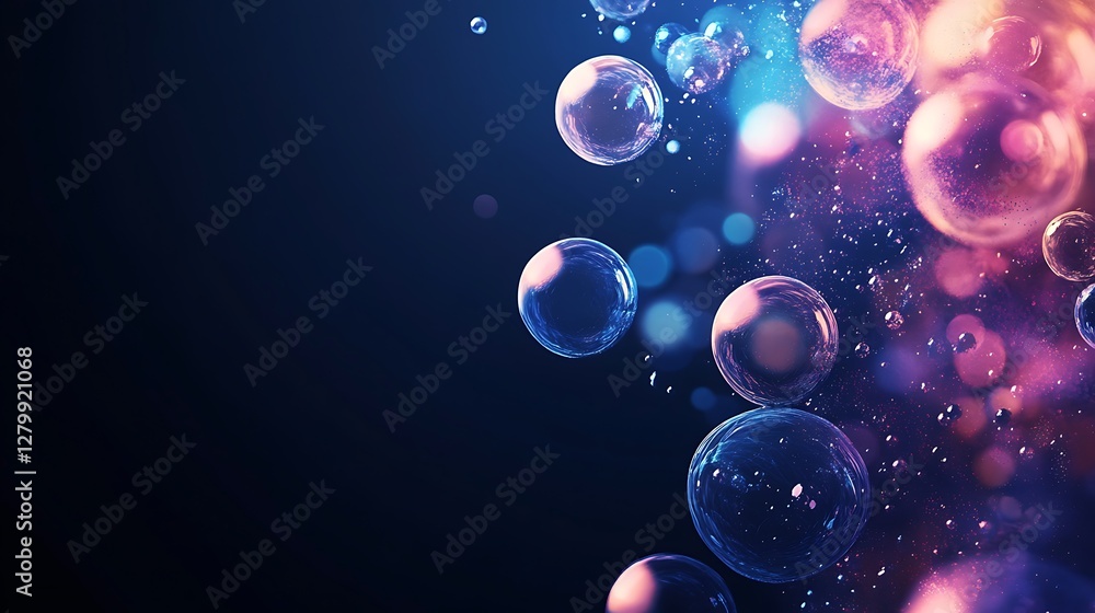 Abstract colorful soap bubbles against dark background. Potential use Stock photo for wallpaper, website design, or advertising Abstract colorful soap bubbles against dark background. Potential use Stock photo for wallpaper, website design, or advertising