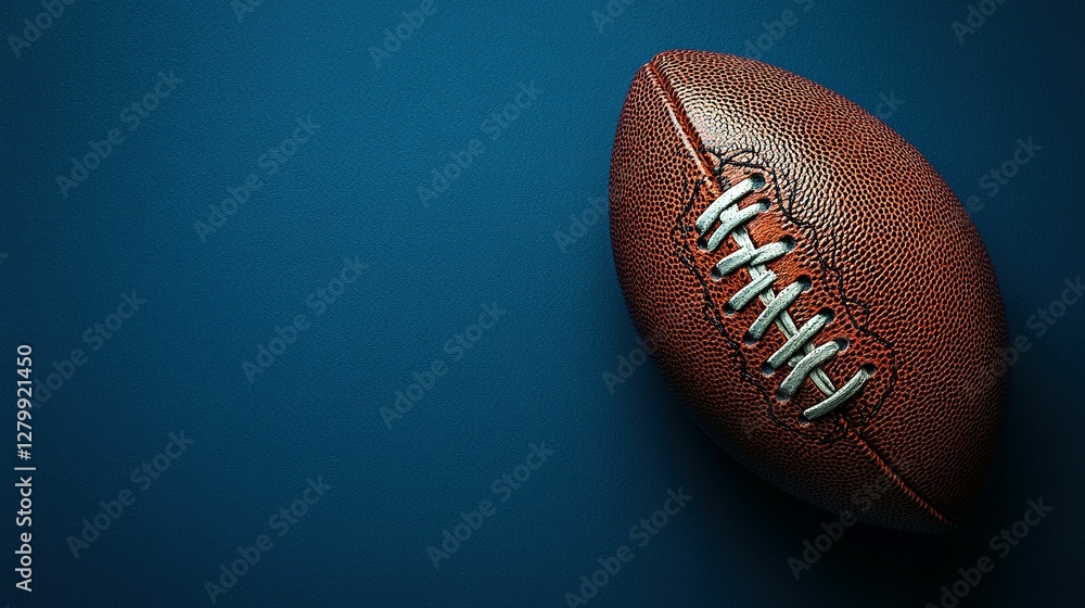 American football is resting on a deep blue background with detail American football is resting on a deep blue background with detail