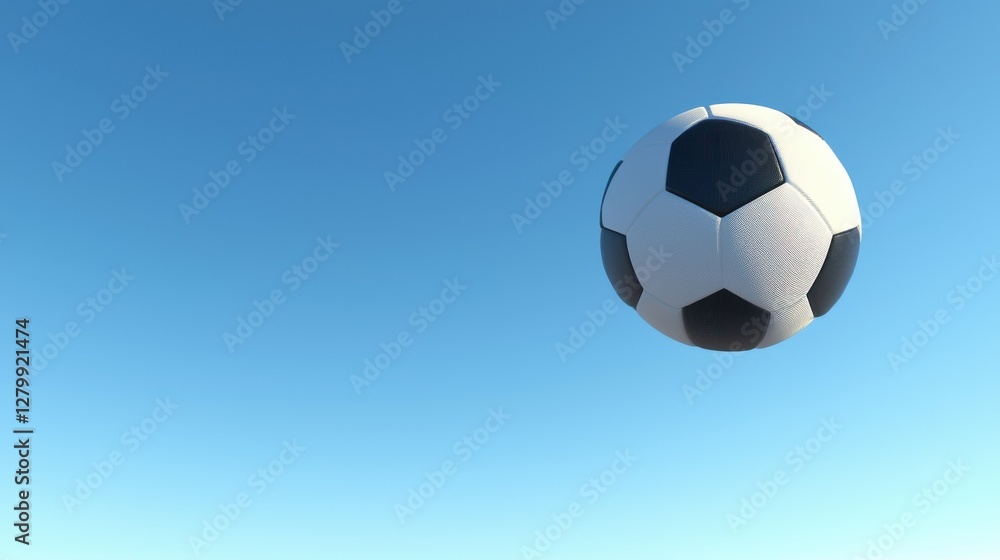 Fototapeta premium Football Spiraling Through the Air During a Mid Pass in a Clear Blue Sky Setting
