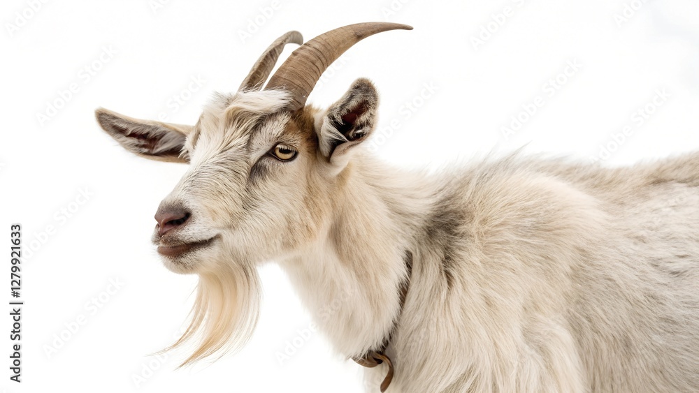 Portrait of a Beige Goat with Horns, Isolated on White Portrait of a Beige Goat with Horns, Isolated on White