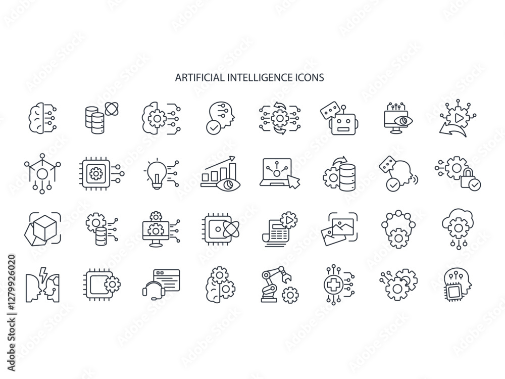Artificial intelligence icon set.vector.Editable stroke.linear style sign for use web design,logo.Symbol illustration. Artificial intelligence icon set.vector.Editable stroke.linear style sign for use web design,logo.Symbol illustration.