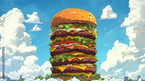 Gigantic Burger Under a Summer Sky