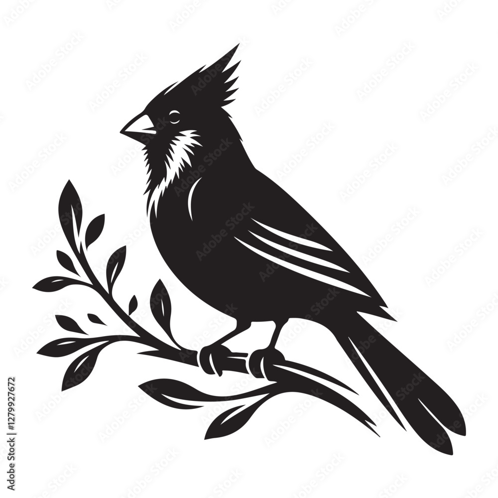 Obraz premium Cardinal Bird Silhouette Vector Illustration, Solid White Background.