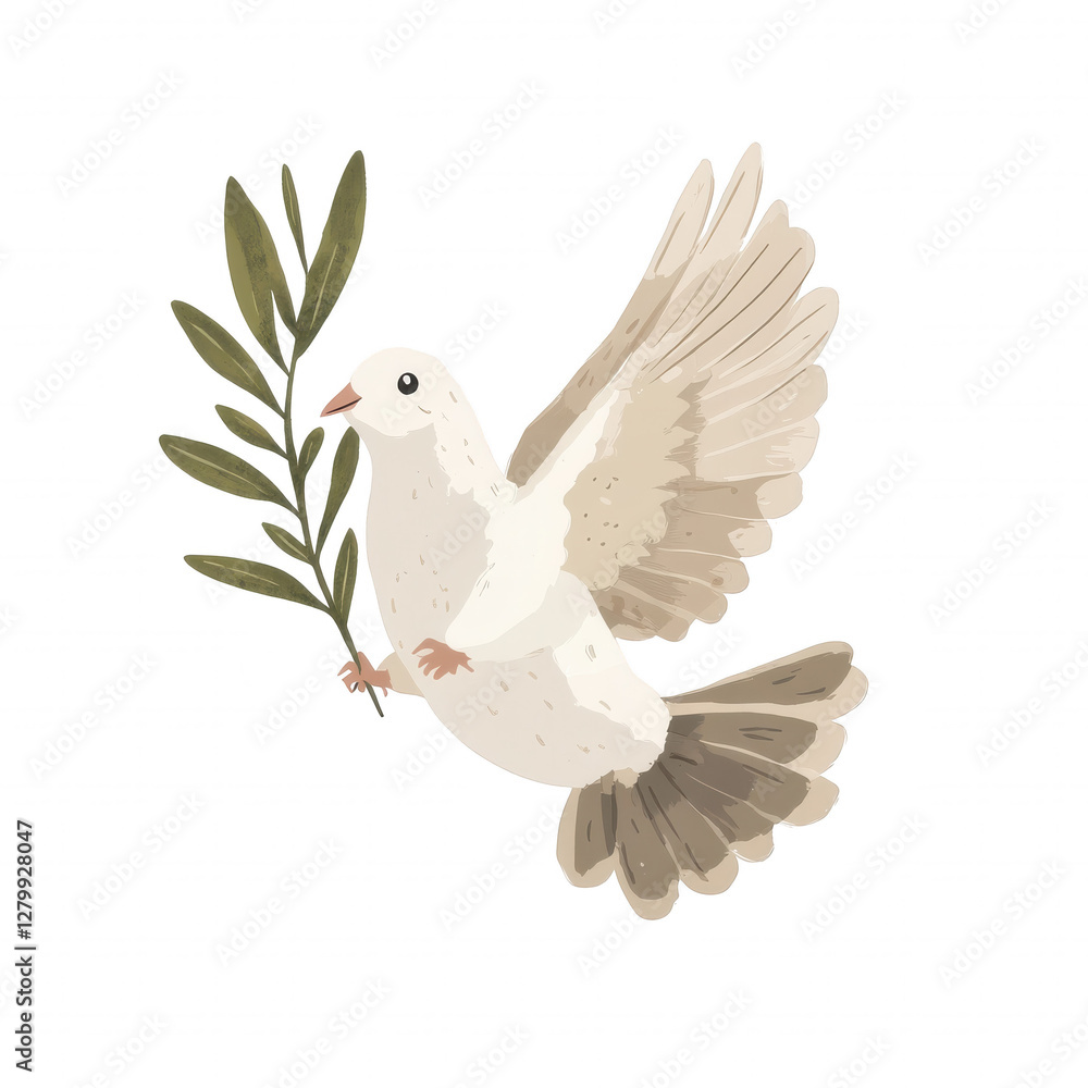Fototapeta premium Dove with olive branch – religious Easter cliparts with transparent background