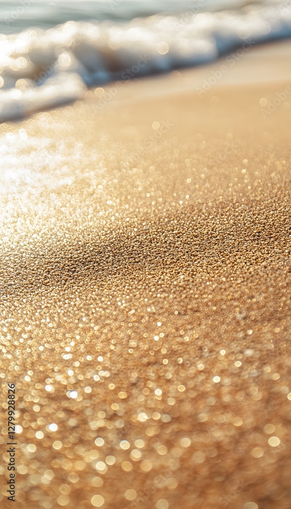 Sunny Beach Sand Showing Golden Reflection Near the Ocean Waves Sunny Beach Sand Showing Golden Reflection Near the Ocean Waves