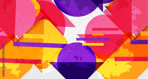 Squares, circles and triangles and grainy noisy texture. Vector Illustration For Wallpaper, Banner, Background, Card, Book Illustration, landing page