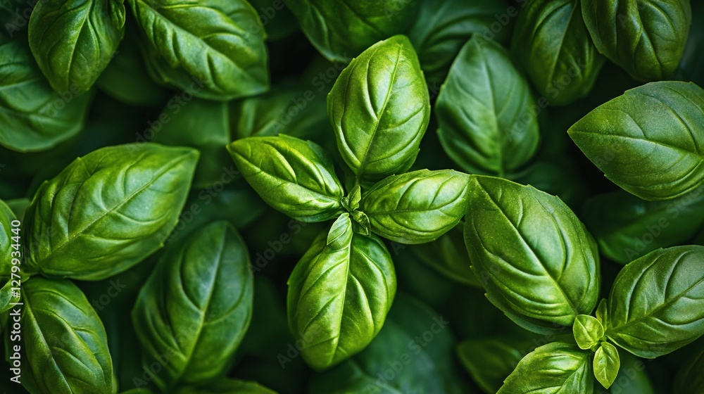 Fresh Green Basil Leaves Beautifully Displayed In A Natural Setting Fresh Green Basil Leaves Beautifully Displayed In A Natural Setting