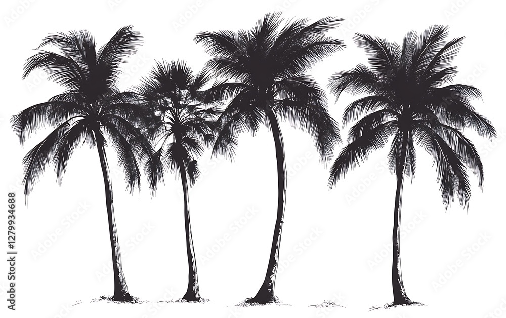 Fototapeta premium Silhouettes of palm trees on white background for graphic design