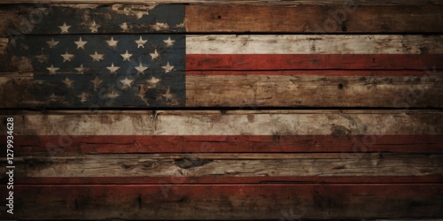American Flag Digital Art on Weathered Wood Background