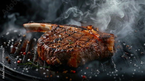 Wallpaper Mural Juicy steak sears on a grill, releasing aromatic smoke. The surface is perfectly browned, surrounded by a sprinkle of spices, ready to be enjoyed. Torontodigital.ca