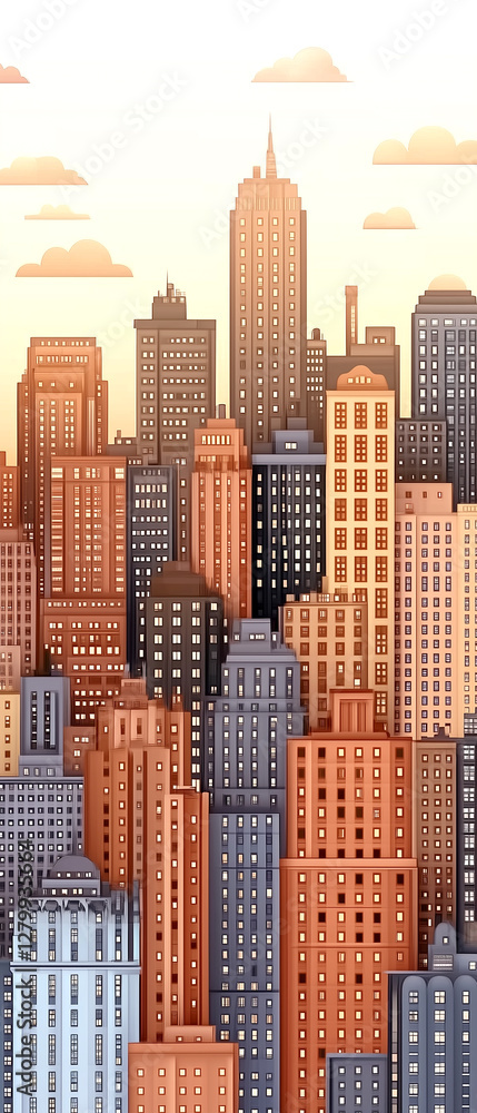 Obraz premium A cityscape with many buildings and a large skyscraper. The buildings are of different colors and sizes, and the sky is cloudy. Scene is somewhat gloomy and urban