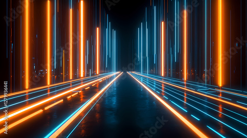Futuristic Cityscape with Neon Roads