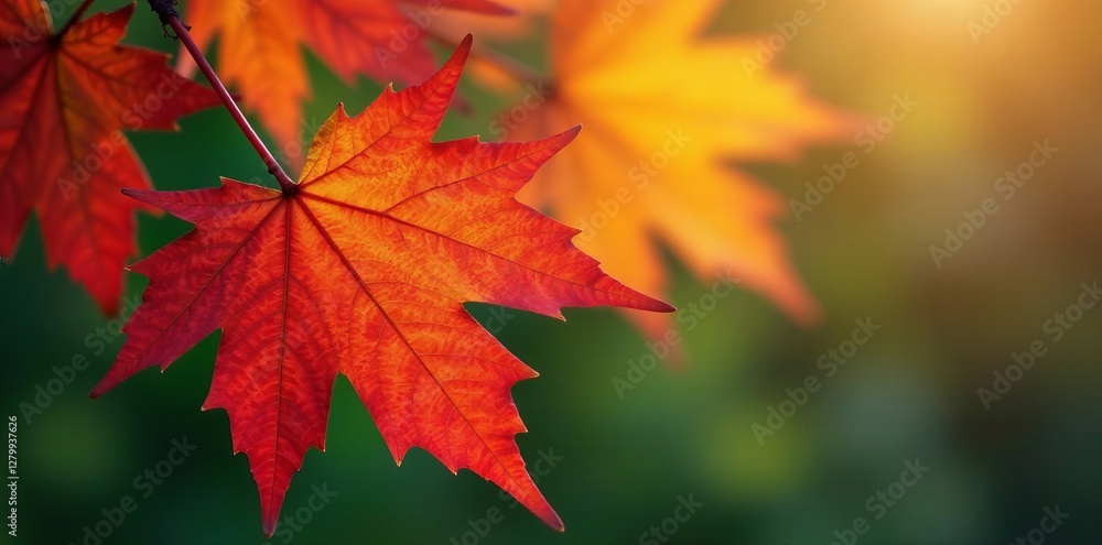 Close-up shot of maple leaves with a mix of red, orange, and green hues, trees, detail, background Close-up shot of maple leaves with a mix of red, orange, and green hues, trees, detail, background