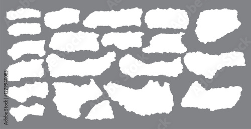 A realistic set of ripped white paper sheets Png isolated on a transparent texture background	
