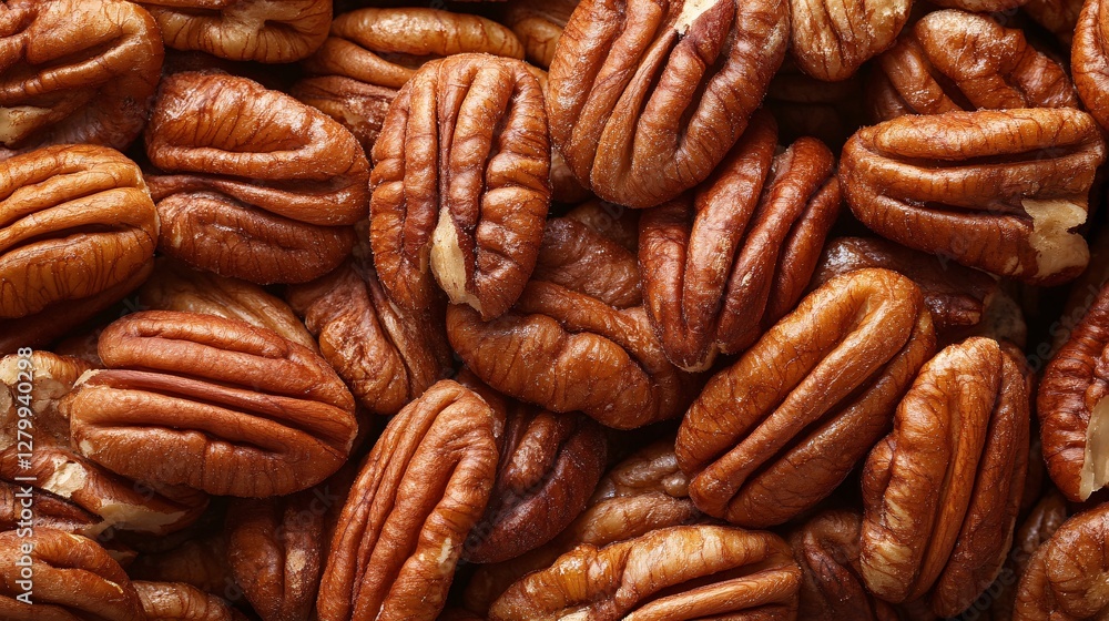 Delicious brown pecan nuts arranged together in a detailed close up Delicious brown pecan nuts arranged together in a detailed close up