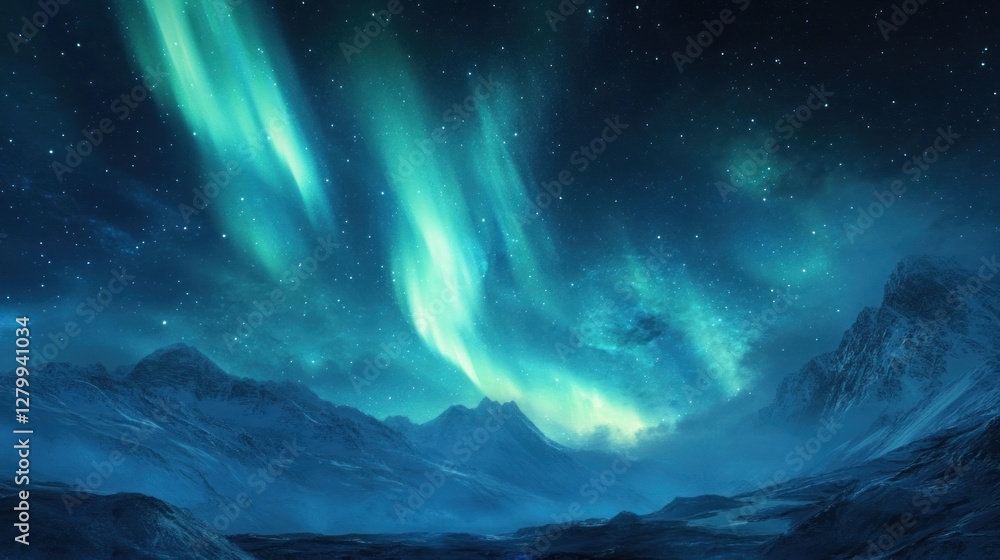 Aurora Borealis over Majestic Mountains: A Night of Enchantment Aurora Borealis over Majestic Mountains: A Night of Enchantment