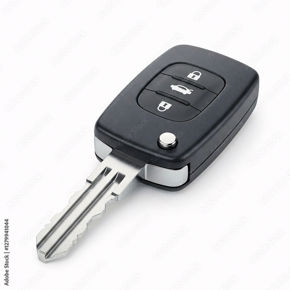 Car key with remote control isolated on white background front view Car key with remote control isolated on white background front view