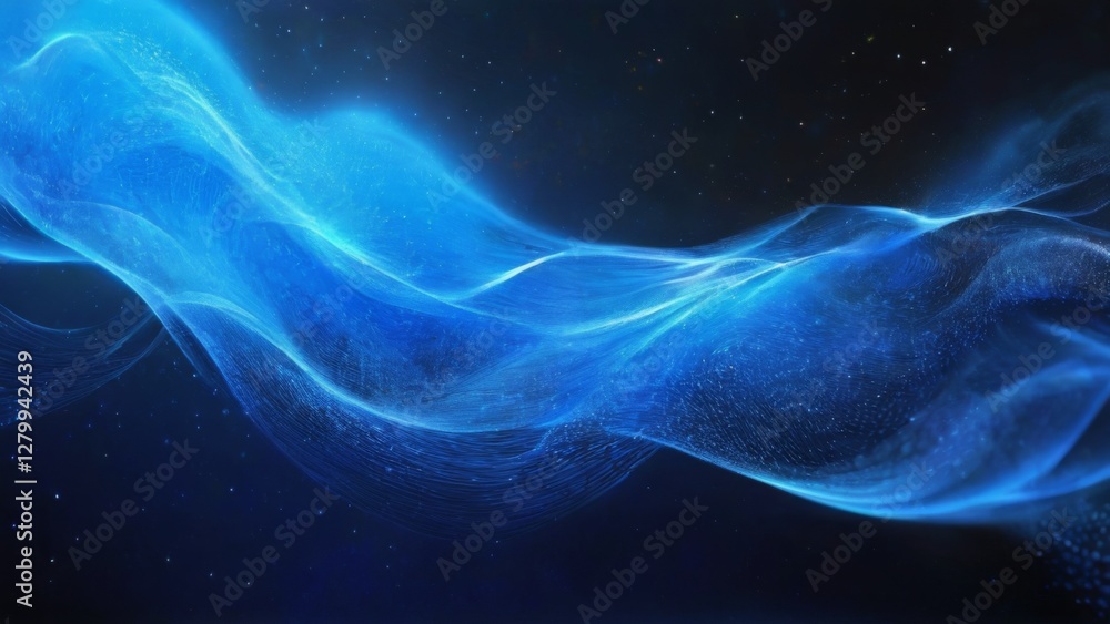 Abstract futuristic digital art with dark blue starry background and wavelike pattern in bright blue creating movement. Abstract futuristic digital art with dark blue starry background and wavelike pattern in bright blue creating movement.