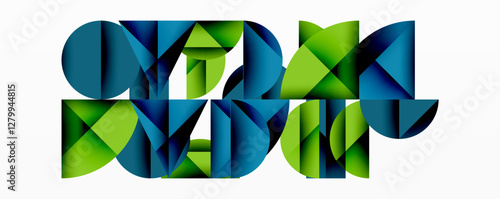 Abstract geometric pattern with intersecting circles and triangles in gradients. The high-contrast composition creates depth and a dynamic, modern aesthetic