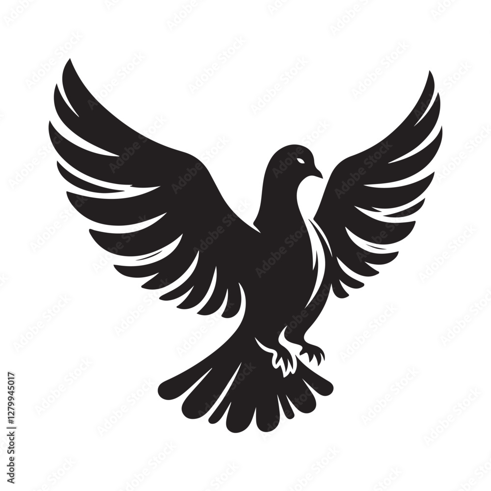 Fototapeta premium Dove Bird Silhouette Vector Illustration, Solid White Background.