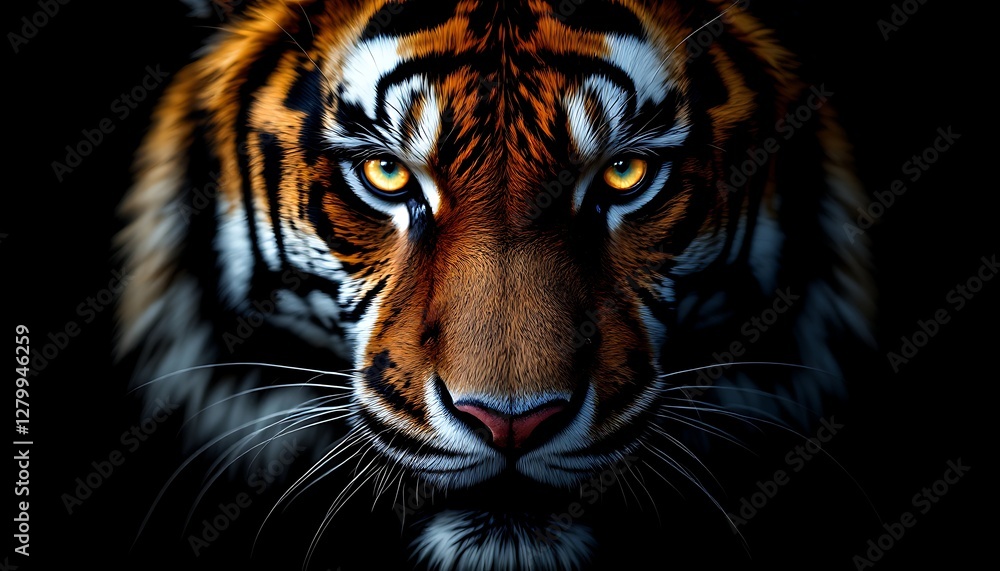 Fototapeta premium Tiger Portrait Staring Intensely with Striking Orange and Black Markings