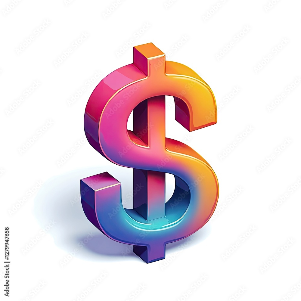 Obraz premium Isometric Depiction of Vibrant 3D Dollar Sign Isolated on White .
