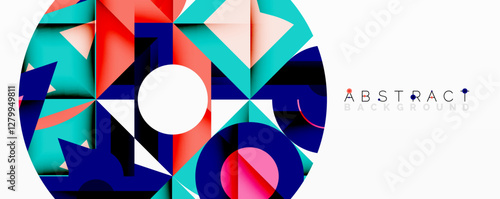 Abstract geometric artwork with interwoven angular and curved shapes, dynamic composition with smooth gradients and bold contrasts