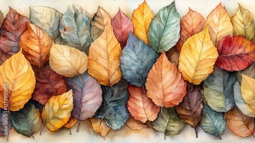 Wallpaper Mural Autumn leaves watercolor painting, fall foliage border, nature background, design element Torontodigital.ca