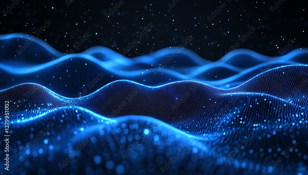 Blue digital waves, dark background, technology Blue digital waves, dark background, technology