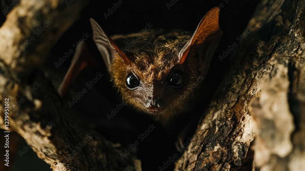 Fototapeta premium Brown Bat in Dark Tree Crevice