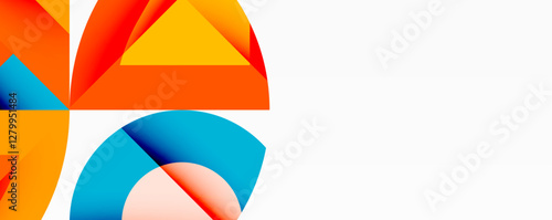 Abstract geometric artwork with interwoven angular and curved shapes, dynamic composition with smooth gradients and bold contrasts