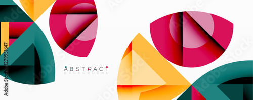 Abstract geometric artwork with interwoven angular and curved shapes, dynamic composition with smooth gradients and bold contrasts