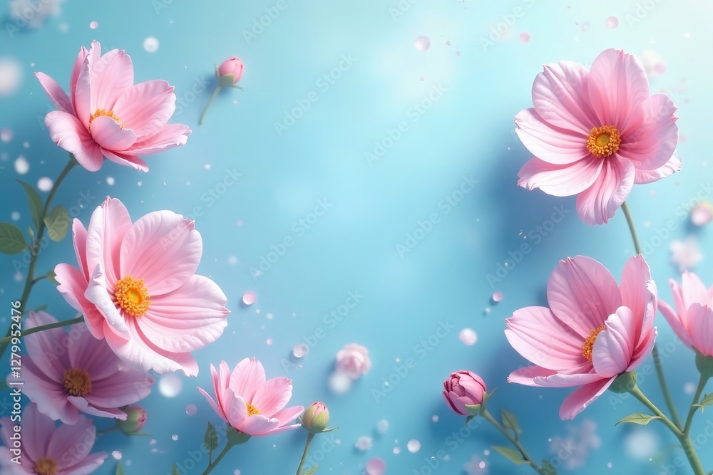 Soft pastel flowers floating on a dreamy blue backdrop, soft, floral, fantasy Soft pastel flowers floating on a dreamy blue backdrop, soft, floral, fantasy