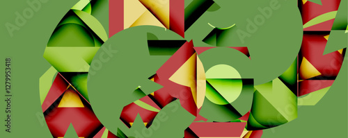 Abstract geometric artwork with interwoven angular and curved shapes, dynamic composition with smooth gradients and bold contrasts