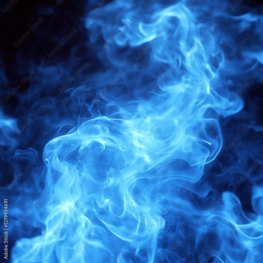 Blue fire swirls, dark background, abstract art Blue fire swirls, dark background, abstract art