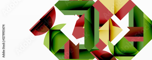 Abstract geometric artwork with interwoven angular and curved shapes, dynamic composition with smooth gradients and bold contrasts