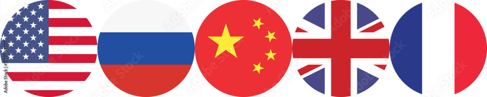 USA, Russia, China, UK and France circle flag logo icon digital vector illustration USA, Russia, China, UK and France circle flag logo icon digital vector illustration