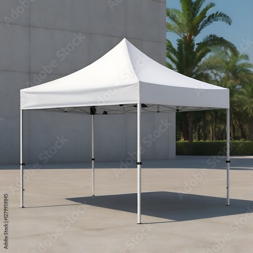 Mockup on Blank White Pop-Up Canopy Tent, Portable Folding Tent, Outdoor Event Equipment 