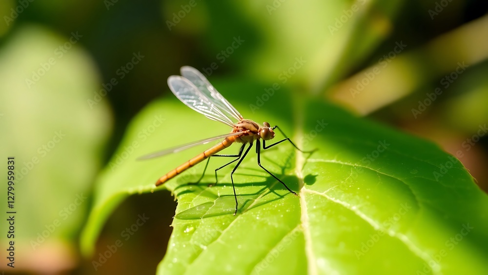Graceful Crane Fly Resting on a Vibrant Green Leaf Graceful Crane Fly Resting on a Vibrant Green Leaf