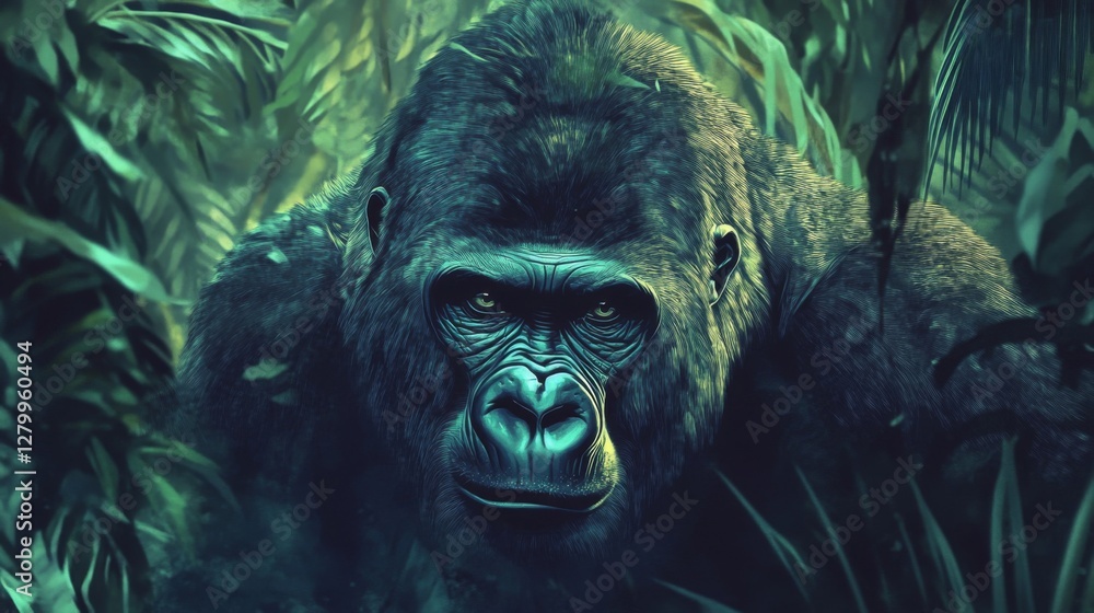 Powerful Gorilla in Lush Green Jungle Powerful Gorilla in Lush Green Jungle